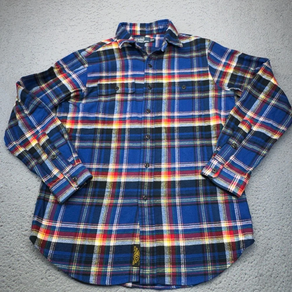 PoPolo Ralph Lauren Flannel Shirt Mens Medium Blue Plaid Heavyweight Gorp